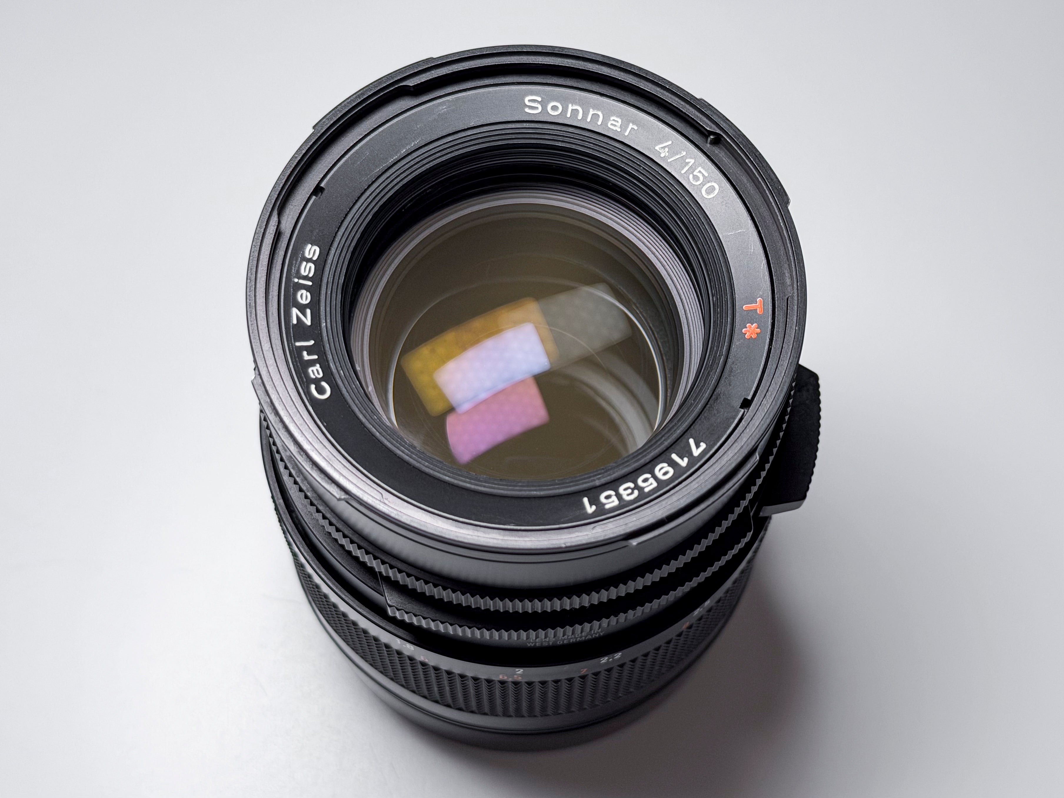Hasselblad 150mm f/4 Sonnar T* CF Lens + Hood and Caps - Excellent, Near Mint